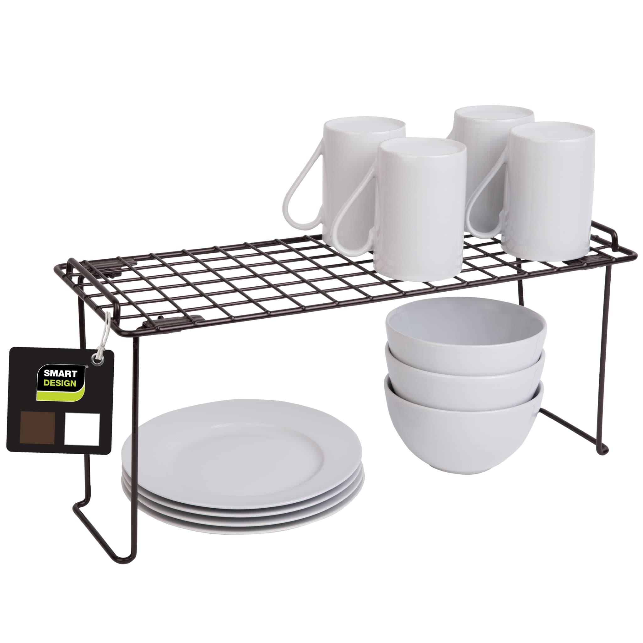 Smart Design Stacking Cabinet Shelf Rack - Medium (18 x 7 Inch) - Steel Metal Wire - Cupboard, Plate, Dish, Counter & Pantry Organizer Organization - Kitchen [Bronze]