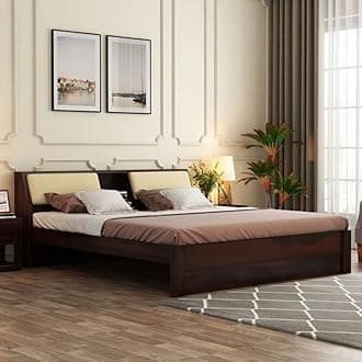 STRATA FURNITURE Sheesham Wood Queen Size Double Bed Without Storage Wooden Palang Cot for Bedroom Living Room Furniture (Walnut Finish)
