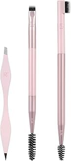 Brow Shaping Set, Spoolie, Tweezers & Brow Brushes, Dual-Ended Tools, For Styling, & Shaping Eyebrows, Get Full, Fluffy Brows, Multiuse Brushes, Cruelty-Free, 3 Piece Set