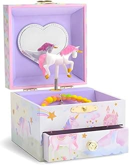 JewelKeeper Musical Jewelry Box with Spinning Unicorn, Glitter Rainbow and Stars Design, The Unicorn Tune