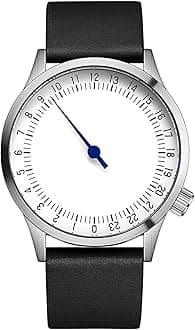 JIANDUN Swiss Movement Men's One Hand 24 Hour Watch Single Hand Black Case with Italian Leather Strap