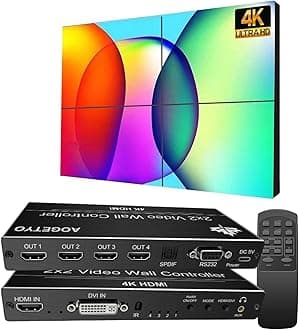 Video Wall Controller 2x2,4K30 UHD DVI&HDMIinput TV Wall Controller, Support 180 Degree Rotate, 3.5mm Audio,Memorry Function, Remote Control+ Button Press+RS232 Control 1x1 1x2 2x1 1x3 3x1 1x4 4x1