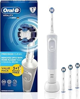 Vitality Rechargeable Rotating Electric Toothbrush For Adults With 4 Brush Heads & 2 Modes (Daily & Sensitive), 2 Min Timer With Quadpacer, 2 Year Warranty By, IPX7 Water Resistant,(White, 1)