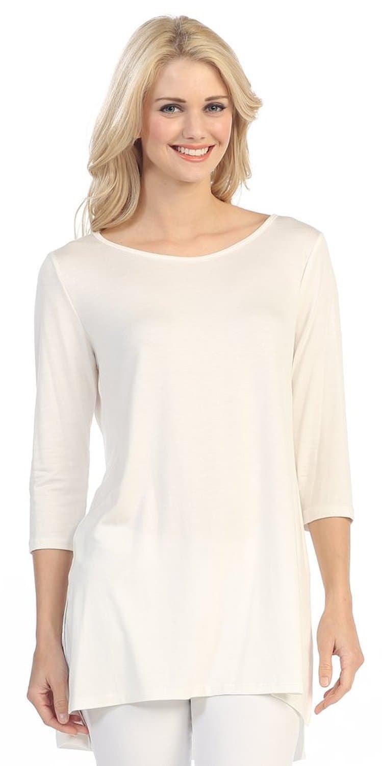 Womens Solid Basic Boat Neck Soft 3/4 Sleeve Pullover Slit Tunic Shirt Blouse Top