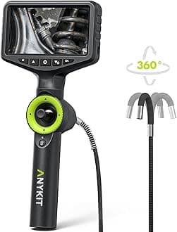 Anykit Two-Way Articulating Borescope, 2MP Industrial Endoscope, 5" IPS Screen Inspection Camera with 8 Adjustable LEDs,IP67 Waterproof Snake Camera with 3.3ft Semi-Rigid Cable