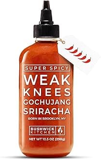 Weak Knees Super Spicy Gochujang Sriracha Hot Sauce, Bold Korean Gochujang Paste with a Kick & Fiery Heat from Habanero Peppers, Made in the USA, 10.5oz Squeeze Bottle