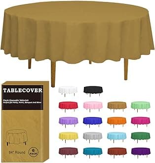 D&Z 6 Pack Gold Plastic Tablecloth Table Cloth 84" Round Disposable Table Covers for Party Birthday Wedding Christmas