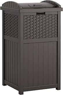 33 Gallon Commercial Outdoor Trashcan Hideaway with Lid for 30 to 33 Gallon Trash Bags for Garage, Backyard, or Garden, Brown