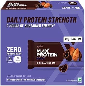 Daily Choco Almond Protein Bars with 10g Protein, 5g Fiber & 21 Vit. & Minerals | 0 Added Sugar, No Cholesterol & Trans Fat For Upto 2h of Energy, Healthy Snack, 50g (Pack of 6)