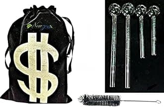 Oil Crystal Honey Pipe 4 Pieces Combo Scientific Glass Pipe (7mm/6 Inch 2 Pieces & 4 Inch 2 Pieces/Value Pack) Incl. Velvet Pouch & Pipe Cleaner