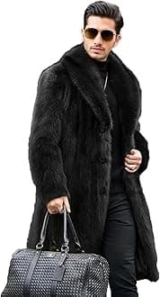 Men's Long Faux Fur Coat Single Breasted Warm Winter Trench Coat Fluffy Thick Overcoat