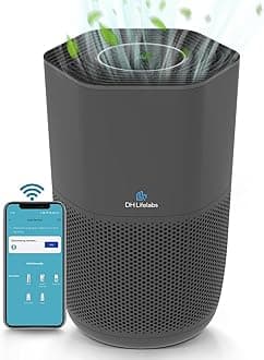 DH Lifelabs Air Purifiers for Home, H13 HEPA Filter Air Ionizers for Living Room, Voice Control Smart WiFi Air Purifier for Bedroom, Allergies, Quiet Sleep Mode and Timer (Sciaire Essential, Black)