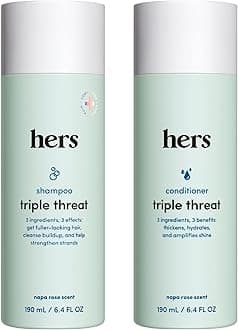 – hers Triple Threat Shampoo and Conditioner Set for Women- Thickening, Moisturizing, Reduces Shedding- Color Safe Hair Loss Shampoo and Conditioner- 2 pack, 6.4oz