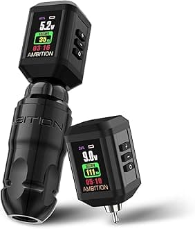 Ambition Lutin Rotary Tattoo Machine with 2Pcs Korall Tattoo Power Supply 2200mAh Straight Drive Bar - Wireless Tattoo Machine Short Tattoo Pen with Brushless Motor with RCA Cord for Tattoo Artist