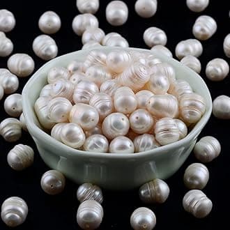 Pearls Beads for Jewelry Making 100pcs 9-10mm Natural Genuine Real Freshwater Cultured Pearl White Rice Oval Loose Gemstone Bead Holes 0.7mm Crafts Necklaces Bracelets Earrings (White, 9-10mm)