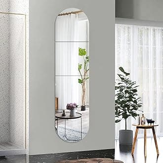 Full Body Length Mirrors for Walls, 12x12 4pcs Acrylic Plexiglass Wall-Mounted Stick On Frameless Square Makeup Large Long Mirror Home Workout Gym Hallway Dorm Floor Tile Self Adhesive