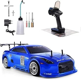 Nitro RC Cars Truck 1/10 Two Speed Nitro Gas Power Truck for Adult Professional Fast Drift Remote Control Car Nitrogen Drive 4WD 80KM/H Metal Chassis Gas Off Road Short Course Vehicle (Blue)