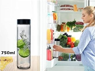 Glass Food Grade Airtight Water Bottle with Leak-Proof Black Color Plastic Lid - Water, Smoothie, Juicer and Beverage Gl - 750ml (Set of 4)