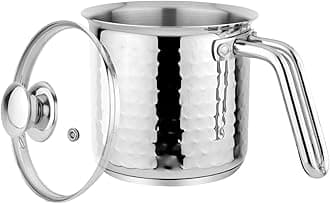Prabha Stainless Steel Milk Pot, 17cm, 2.5L Capacity, Induction Compatible, Silver Hammered Finish