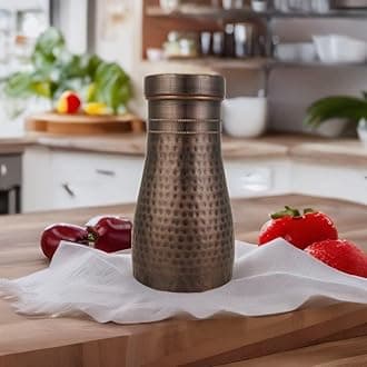 Copper Water Bottle 1 Ltr | Copper Water Bottle for Drinking | 100% Pure Copper & Leak-Proof | Easy to Carry | Suitable for Yoga, School & Offices | Best for Gifting - Hammered Design