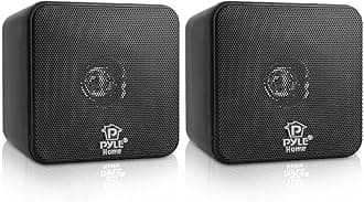 Pyle Home 4” Mini Cube Bookshelf Speakers-Paper Cone Driver, 200 Watt Power, 8 Ohm Impedance, Video Shielding, Home Theater Application and Audio Stereo Surround Sound System - 1 Pair -PCB4BK (Black)