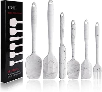 Silicone Spatula Set - Marble Pattern 6 Piece Non - Stick Rubber Spatula with Stainless Steel Core - Heat-Resistant Kitchen Utensils Set for Cooking, Baking and Mixing
