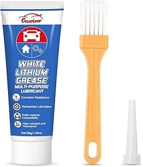 White Lithium Grease, Multi-Purpose Lubricant Lithium Grease with Brush, Garage Door Hinge Lubricant for Metal-to-Metal Applications, Ideal for Automotive, Marine, and Industrial Use (1oz)