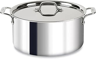 All-Clad D3 3-Ply Stainless Steel Stockpot with Lid 8 Quart, Induction, Oven Broiler Safe 600F, Silver