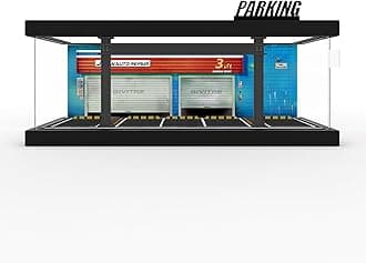 Hot Cars Wheels Display Case - 1/64 Scale Die-cast Model Car Display Case with LED Light and Acrylic Cover, Hot Diecast Wheels Parking Garage Dioramas with 9 Parking Spaces