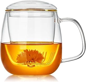 Large Glass Tea Cup, 25.6 oz Borosilicate Glass Tea Mug with Infuser and Lid, Clear Tea Cups for Brewing Scented Tea and Tea Bag.