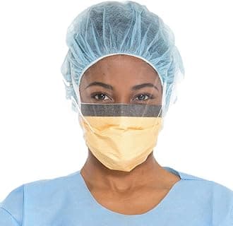 Halyard Health 48247 Fluidshield Level 3 Surgical Mask with So Soft Lining, Anti-Glare Wraparound Visor, Fog-Free, Orange (4 Boxes of 25, 100 Total)