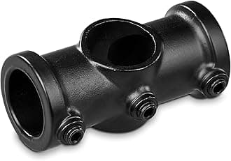 pamo Malleable Cast Iron Fitting 4-Way Clamp - for DIY Clothes Rail in Industrial Loft Design | Clamp | Powder Coated Water Pipe in Black for DIY Wardrobe