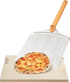 15x12 Inch Pizza Stone & 12 Inch Rotatable Pizza Peel Set, Baking Stone with Non-Stick Aluminum Peel, Spatula with Beech Wood Handle, Cordierite Bread stone for oven