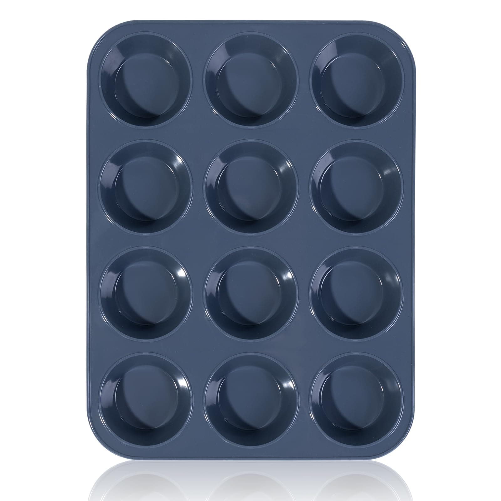 Super Kitchen Large Muffin Tray 12 Cup Silicone Muffin Pan, Non-Stick Muffin Cupcake Tin, Baking Mould for Muffins or Cupcakes, Bakeware 33 x 25 x 3 cm (Grey)