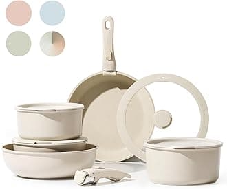 CAROTE11pcs Pots and Pans Set, Nonstick Cookware Set Detachable Handle, Induction Kitchen Cookware Sets Non Stick with Removable Handle, RV Cookware Set, Oven Safe, Greige Beige