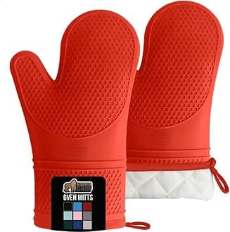 Gorilla Grip Heat and Slip Resistant Silicone Oven Mitts Set, Soft Cotton Lining, Waterproof, BPA-Free, Long Flexible Thick Gloves for Cooking, BBQ, Kitchen Mitt Potholders, Sets of 2, 12.5 in, Coral