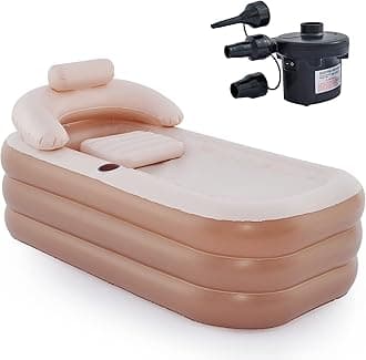 CO-Z Inflatable Bathtub with Electric Air Pump and Bath Pillow Headrest, Portable Blow Up Bath Tub for Adults, Outdoor & Indoor Freestanding Foldable Spa Tub with Cover Drainage Cup Holder,Brown