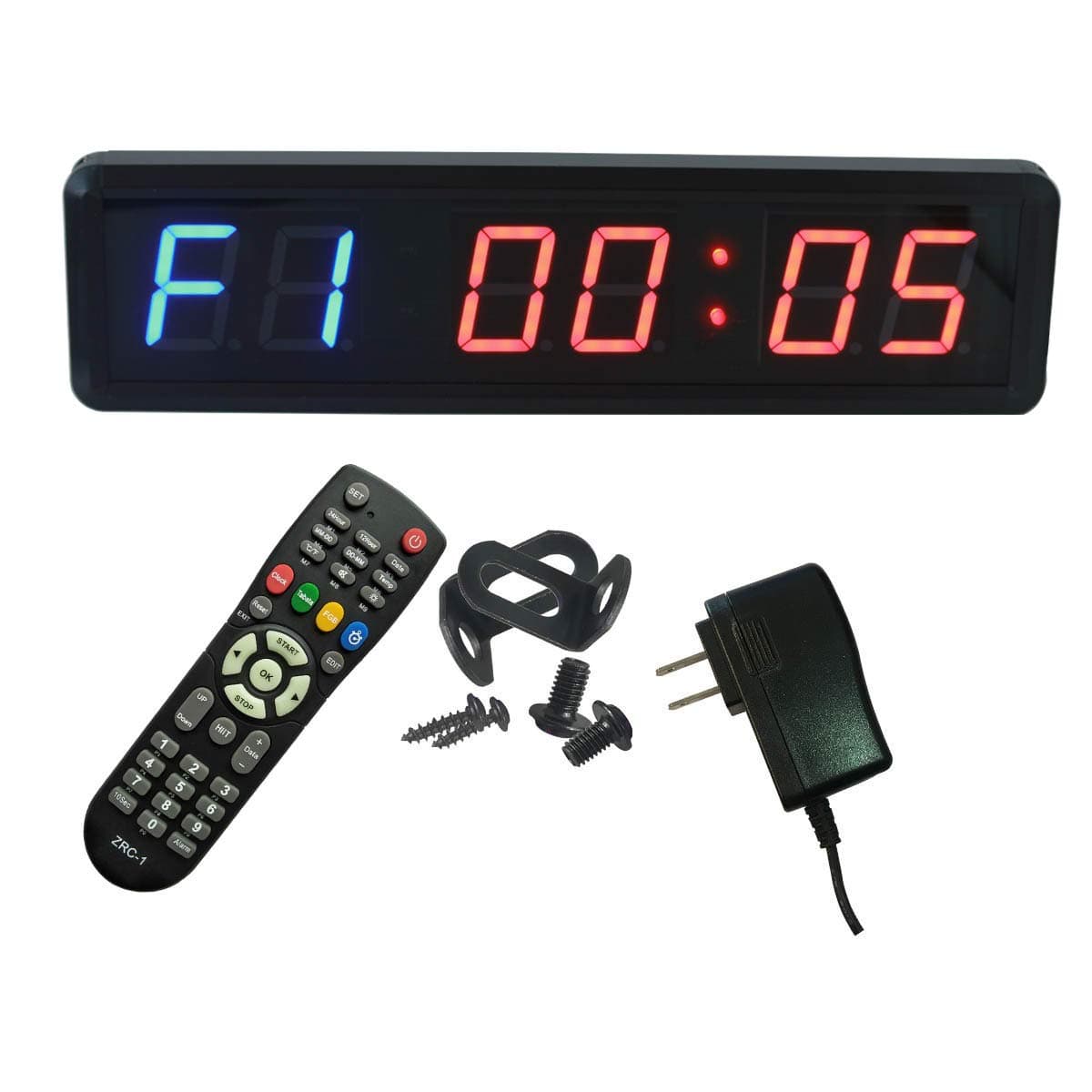 Interval Timer for Gym Countdown Clock with/Remote Control - Tabata Timer - Large Stopwatch 34x9.1x3.4cm Blue+Red Color Wall Mount UK Plug