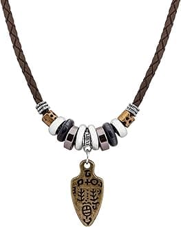 HAQUIL Boho Leather Necklace Antique Tribal Pendant, Boho Jewelry Gift for Men and Women