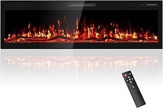 60" Electric Fireplace Recessed Wall Mounted Wide Screen Ultra Narrow Bezel Frame HD Flame Effect Logs Fuel Bed Modern Fire Places with Remote Control 750/1500W