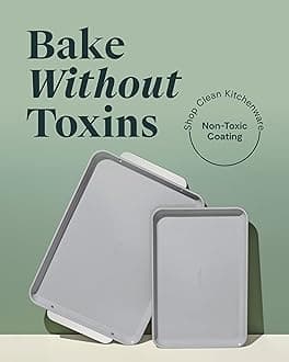 Caraway Non-Stick Ceramic Baking Sheet Duo - Naturally Slick Ceramic Coating - Non-Toxic, PTFE & PFOA Free - 18 x 13" Large & 15 x 10" Medium - Cream