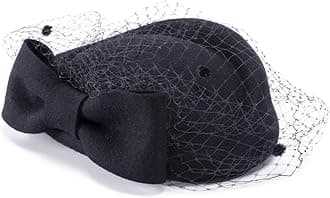 Womens Dress Fascinator Wool Felt Pillbox Hat Bow Veil