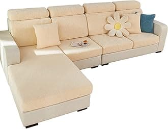 MIFXIN Magic Sofa Covers Stretch Universal Couch Cushion Slipcover Elastic L Shape Sofa Sectional Couch Cover Chaise Furniture Protector (Leaves Beige, 3-Seater Cushion Cover)