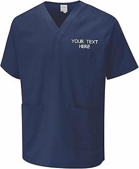 Personalised Embroidered Your Text Scrubs Tunic Health Care Hospital Medical Uniform Women Men Nurse Uniform Workwear Doctor Nurse Dress V Neck Line Regular Fit Top