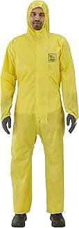 – AlphaTec 2300 Model 132, Disposable Work Overall with Hood, Chemical Protection Type 3/4/5, Waterproof Coverall Suit, Industrial Safety Workwear, Men Women, Yellow