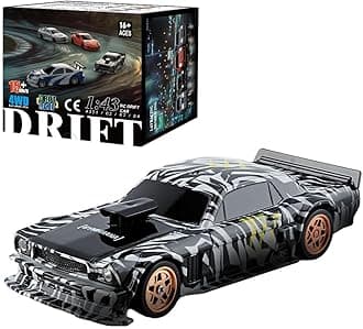 Aetheria Remote Control Drift Car for Adults 1:43 RC Electric Racing Car with Lights 4WD Racing Hobby Vehicle for Adults - RTR Version (Gyroscope RTR Version Black and White)