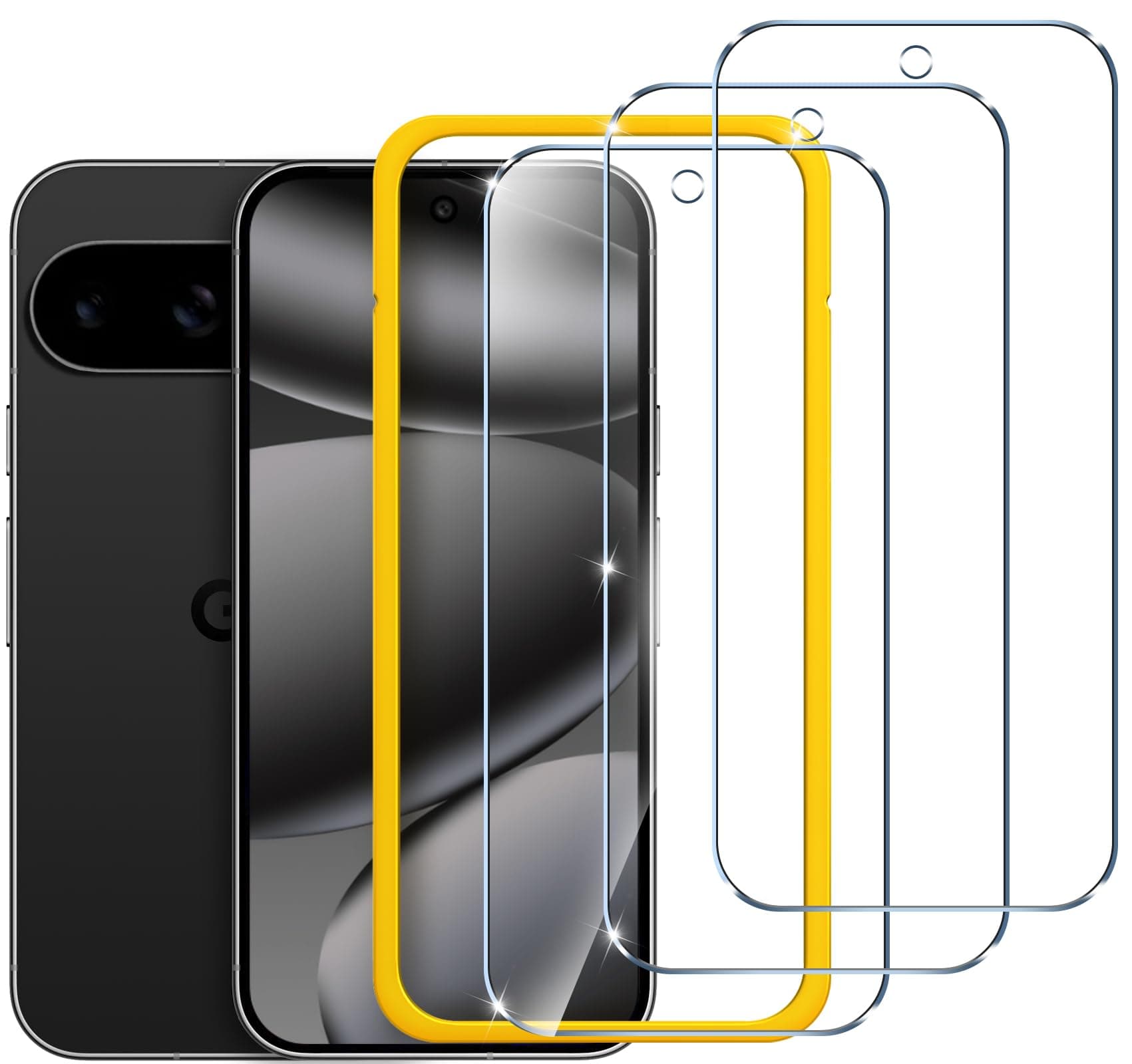 ivoler 3-Pack Screen Protector for Google Pixel 10 / Pixel 10 Pro/Pixel 9/ Pixel 9 Pro, 9H Tempered Glass, Easy Installation Frame, Fingerprint Unlock, Case Friendly, Bubble Free, 6.3-Inch