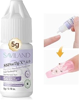 SAVILAND Nail Glue for Acrylic Nails Press On: 5S Fast-Drying Nail Glue Strong 0.18 Oz. Nail Tip Glue Extra Strength Nail Glue Castor Oil Vitamin E Hypoallergenic Nail Glue for Nail Tips No Cure Salon