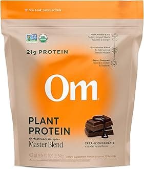 Master Blend Vegan Protein – Organic Chocolate Plant Protein with 10 Mushrooms, Ashwagandha, BCAAs & B12 – Energy, Recovery & Immune Support – 1.2 lb (16 Servings)