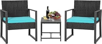 FDW 3 Piece Outdoor Bistro Set Patio Furniture Sets Wicker Patio Chairs Rattan Outdoor Furniture for Backyard Porch Poolside Lawn,Blue Cushion